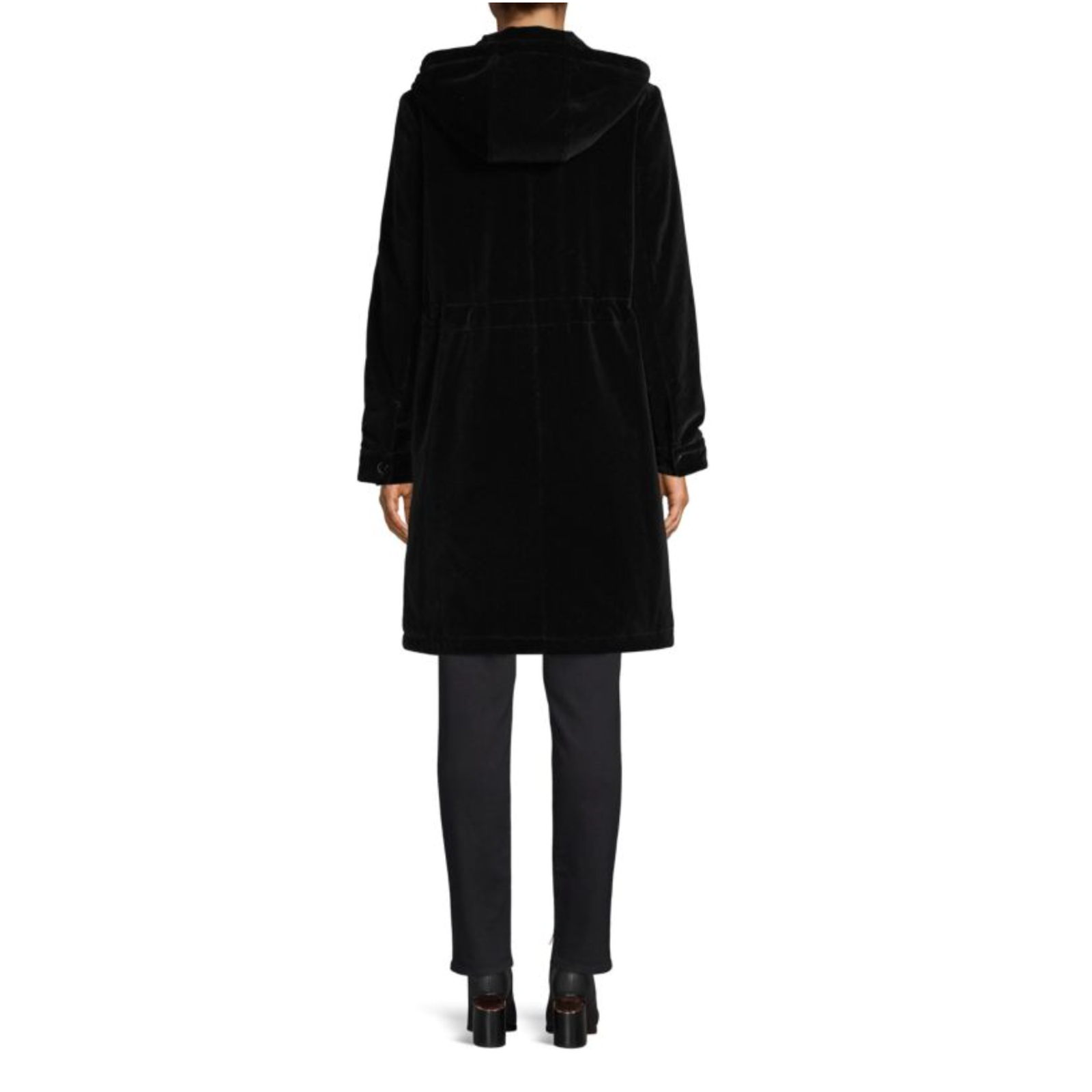 Nwt Jane Post Black Velvet Hooded Rain Parka Coat $650 Size Medium — image 8 of 8